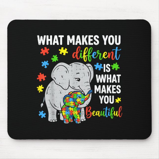 Different is Beautiful Elephant Autism Awareness Mouse Mat (Front)
