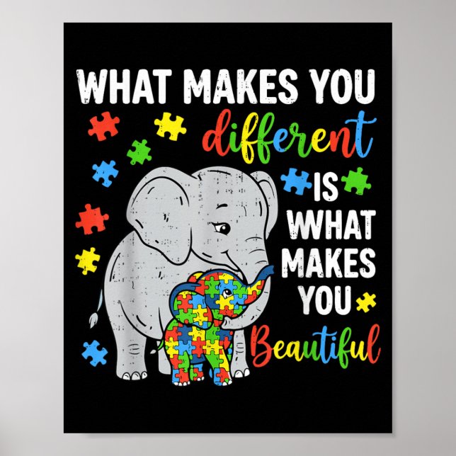 Different is Beautiful Elephant Autism Awareness Poster (Front)