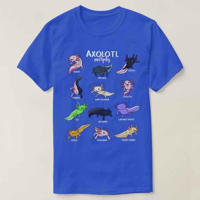 Different Kawaii Axolotl Types T-Shirt (Design Front)