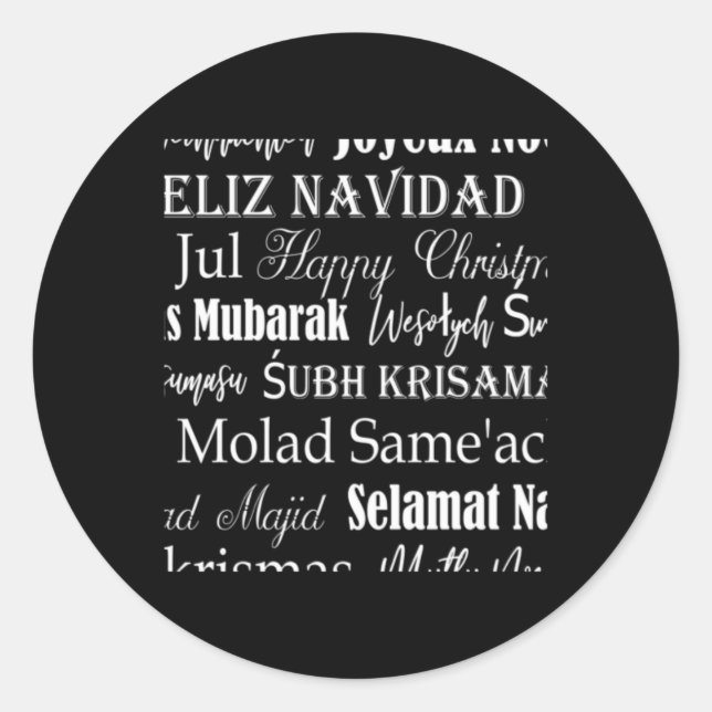 Different Languages Of Merry Christmas T Shirt  Classic Round Sticker (Front)
