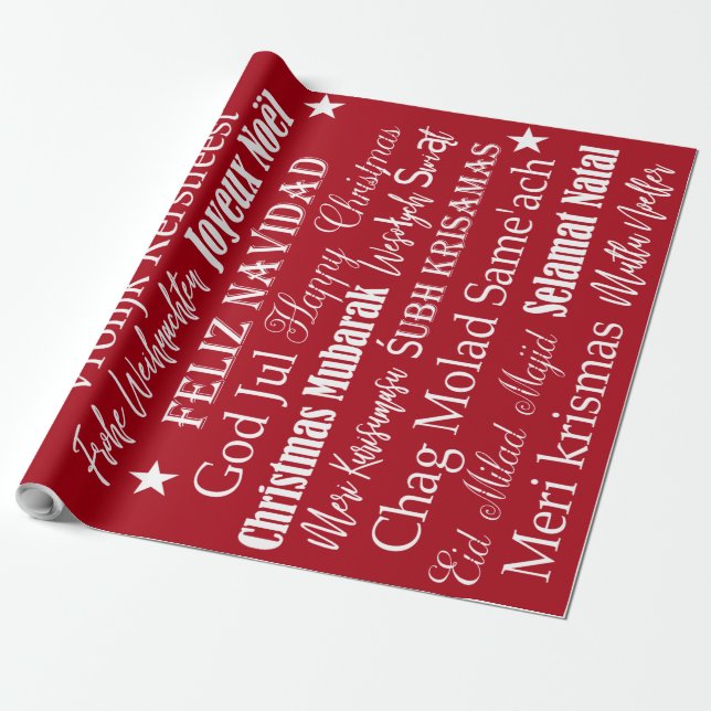 Different languages of Merry Christmas Wrapping Paper (Unrolled)