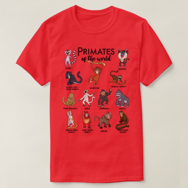 Different monkeys types of primates T-Shirt (Design Front)