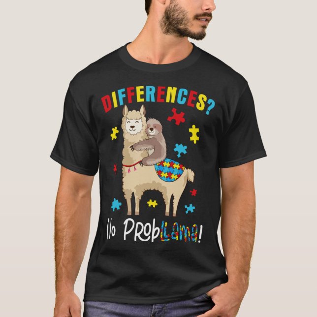 Different No Prob Llama Sloth Llama Puzzle Autism  T-Shirt (Front)