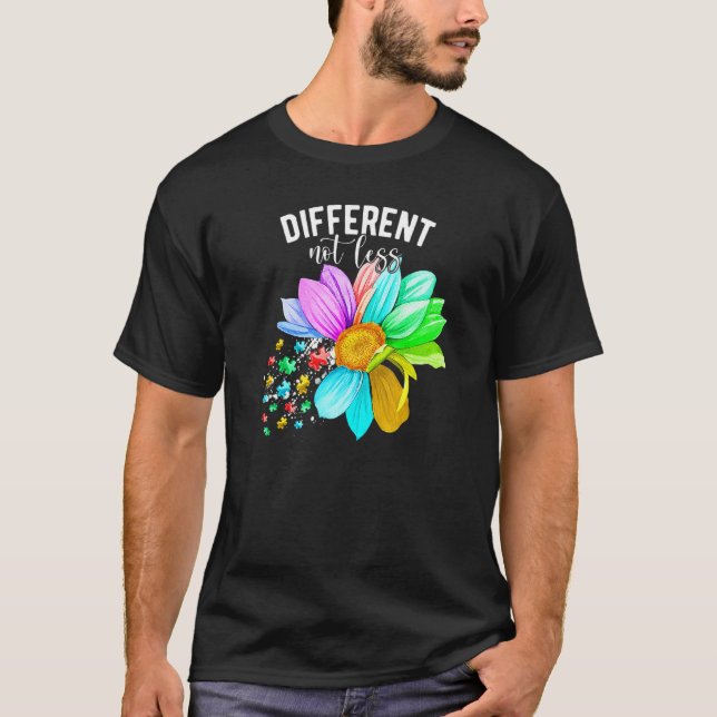 Different Not Less Autism Awareness Puzzle Sunflow T-Shirt (Front)