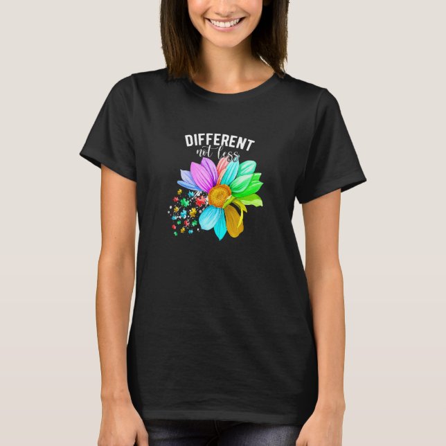 Different Not Less Autism Awareness Puzzle Sunflow T-Shirt (Front)
