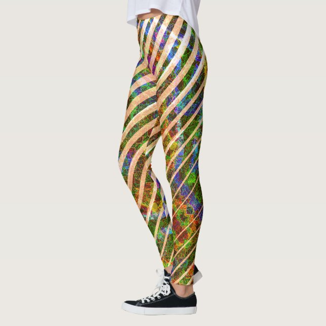 Different orange stripes, colorful scratched lines leggings (Left)