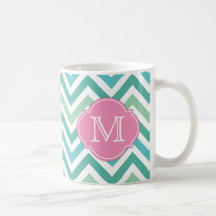 Different Shades of Green Chevron with Mongram Coffee Mug