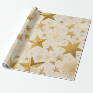 Different shapes and size of golden stars wrapping paper