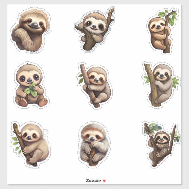 Different Style Cute Sloth Custom-Cut Vinyl (Sheet)