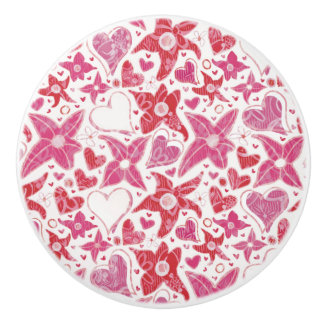 Different Style Of Flower & Hearts Pattern Ceramic Knob