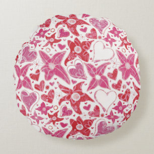 Different Style Of Flower & Hearts Pattern Round Cushion