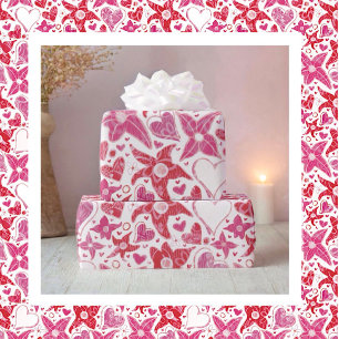 Different Style Of Flower & Hearts Pattern Wrapping Paper
