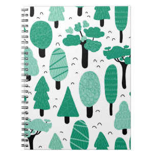 Different types of trees seamless vintage pattern. notebook