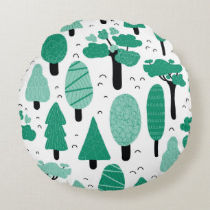 Different types of trees seamless vintage pattern. round cushion