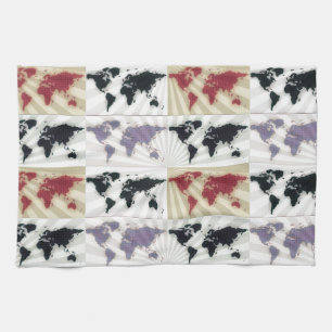 Different world maps tea towel