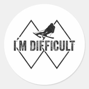 Difficult funny ski snow skier skiing downhill classic round sticker