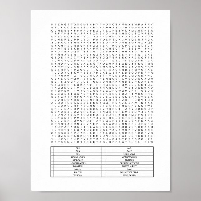 Difficult Giant Word Search Puzzle PC Parts Theme Poster (Front)