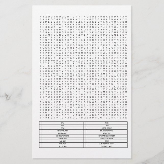 Difficult Giant Word Search Puzzle PC Parts Theme Stationery (Front)