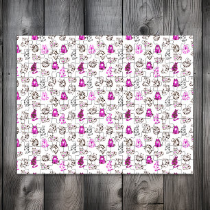 Difficult Kitty Cat Pattern   Bright Pink Jigsaw Puzzle