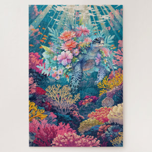 Difficult Sea Turtle Watercolor Coral Reef Ocean Jigsaw Puzzle
