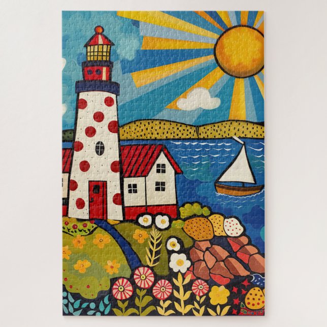 Difficult Whimsical Floral Light House  Jigsaw Puzzle (Vertical)