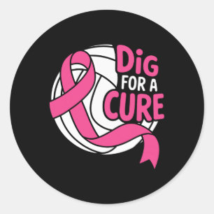 Dig For A Cure Breast Cancer Awareness Volleyball Classic Round Sticker