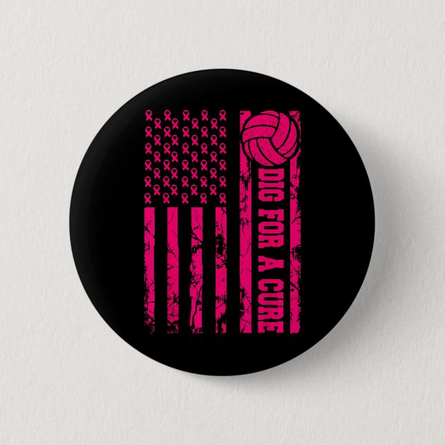 Dig For A Cure Breast Cancer Volleybyll Pink Ameri 6 Cm Round Badge (Front)
