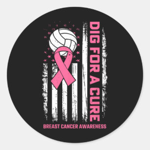 Dig For Cure Pink Ribbon Volleyball Breast Cancer  Classic Round Sticker