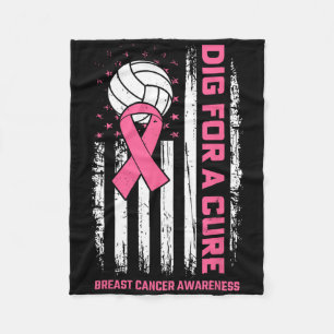 Dig For Cure Pink Ribbon Volleyball Breast Cancer Fleece Blanket