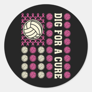 Dig For Cure Ribbon Volleyball Pink Breast Cancer Classic Round Sticker