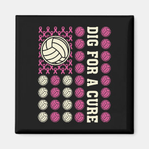 Dig For Cure Ribbon Volleyball Pink Breast Cancer Magnet