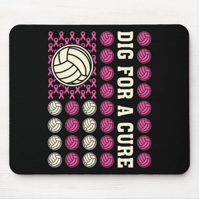 Dig For Cure Ribbon Volleyball Pink Breast Cancer  Mouse Mat (Front)