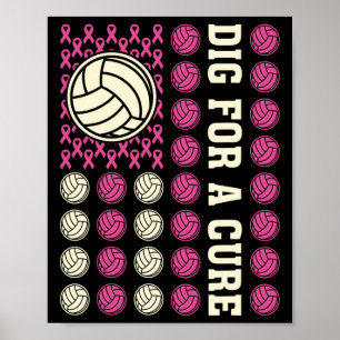 Dig For Cure Ribbon Volleyball Pink Breast Cancer Poster