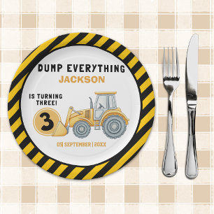 "Dig In! Construction Truck Party for 3rd Birthday Paper Plate