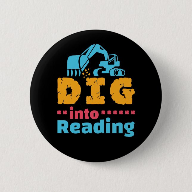 Dig Into Reading Cute Teacher Librarian Month 6 Cm Round Badge (Front)