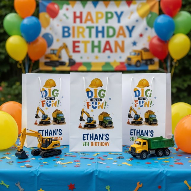 Dig Into The Fun Construction Birthday  Medium Gift Bag (Creator Uploaded)