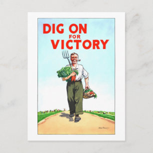 "Dig On for Victory" Vintage Wartime Gardening Postcard