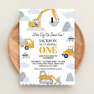 Dig Up Some Fun Construction 1st Birthday Invitation