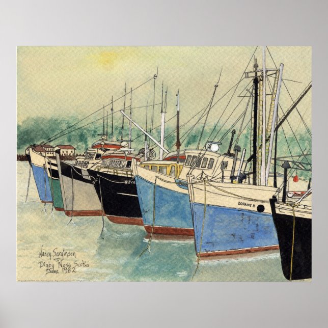 Digby, Nova Scotia, Fishing Boats, Watercolor Poster (Front)