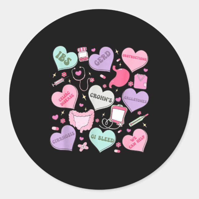 Digestive Divas Gastroenterology Nurse Valentine E Classic Round Sticker (Front)