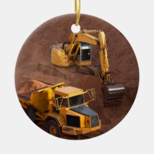 Digger and Dump Truck Ceramic Tree Decoration