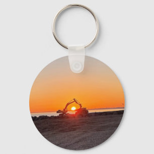 Digger and Lorry Framing setting sun by the sea  Key Ring