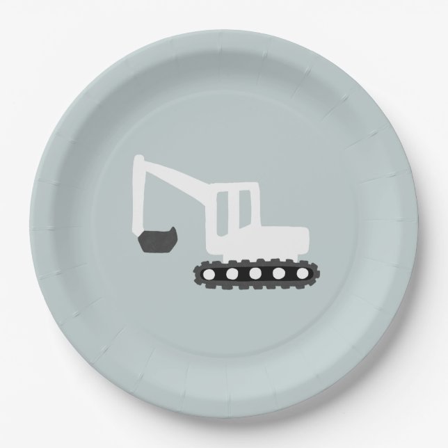 Digger Construction Birthday Party Minimal Plate (Front)