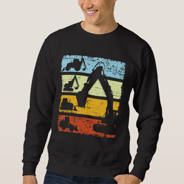 Digger Excavator Driver Construction Site Retro Vi Sweatshirt (Front)