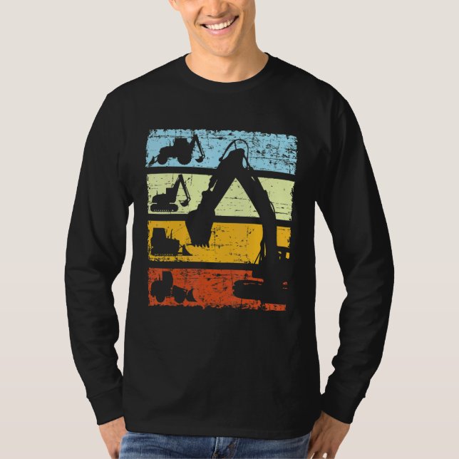Digger Excavator Driver Construction Site Retro Vi T-Shirt (Front)