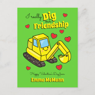 Digger Kids Classroom Valentine Excavator Card