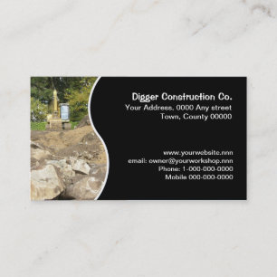 Digger on rocky building site business card