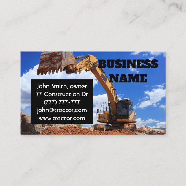 Digger Tractor Black Business Card (Front)