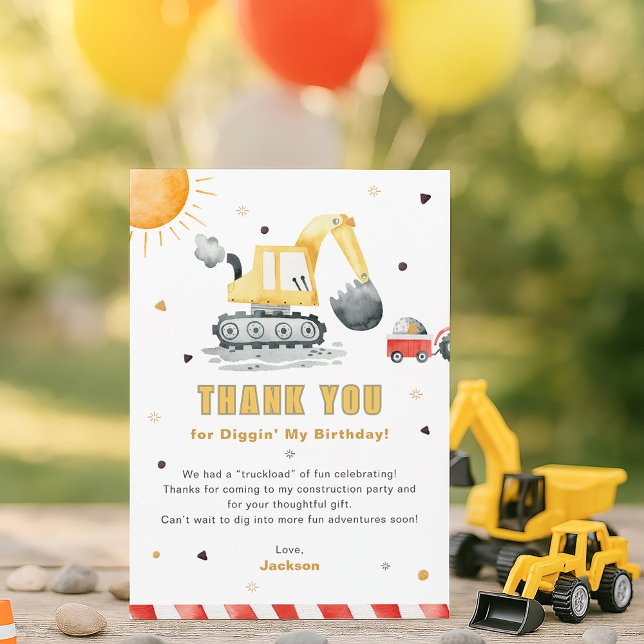 Diggin’ It Construction Birthday Thank You Card (Creator Uploaded)