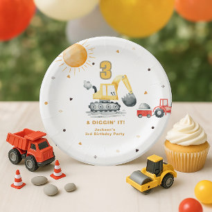 Diggin’ It Yellow Construction Brithday Party Paper Plate